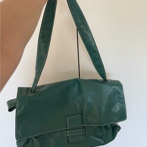 STAUD Green Leather Messenger Bag with Slouchy Design